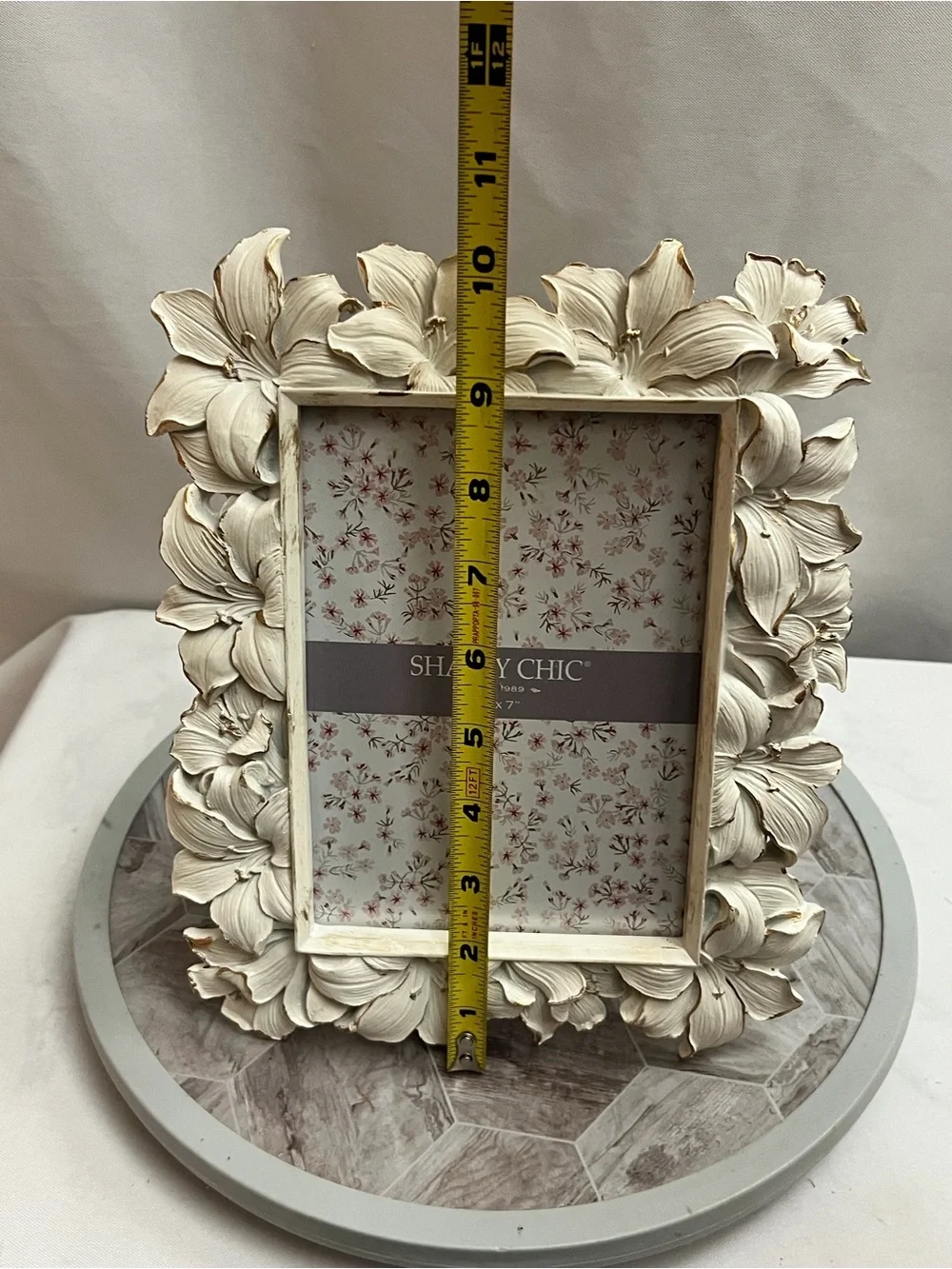 Shabby Chic Floral Lily 5x7 Distressed Picture Frame Ivory Tabletop Wall Decor